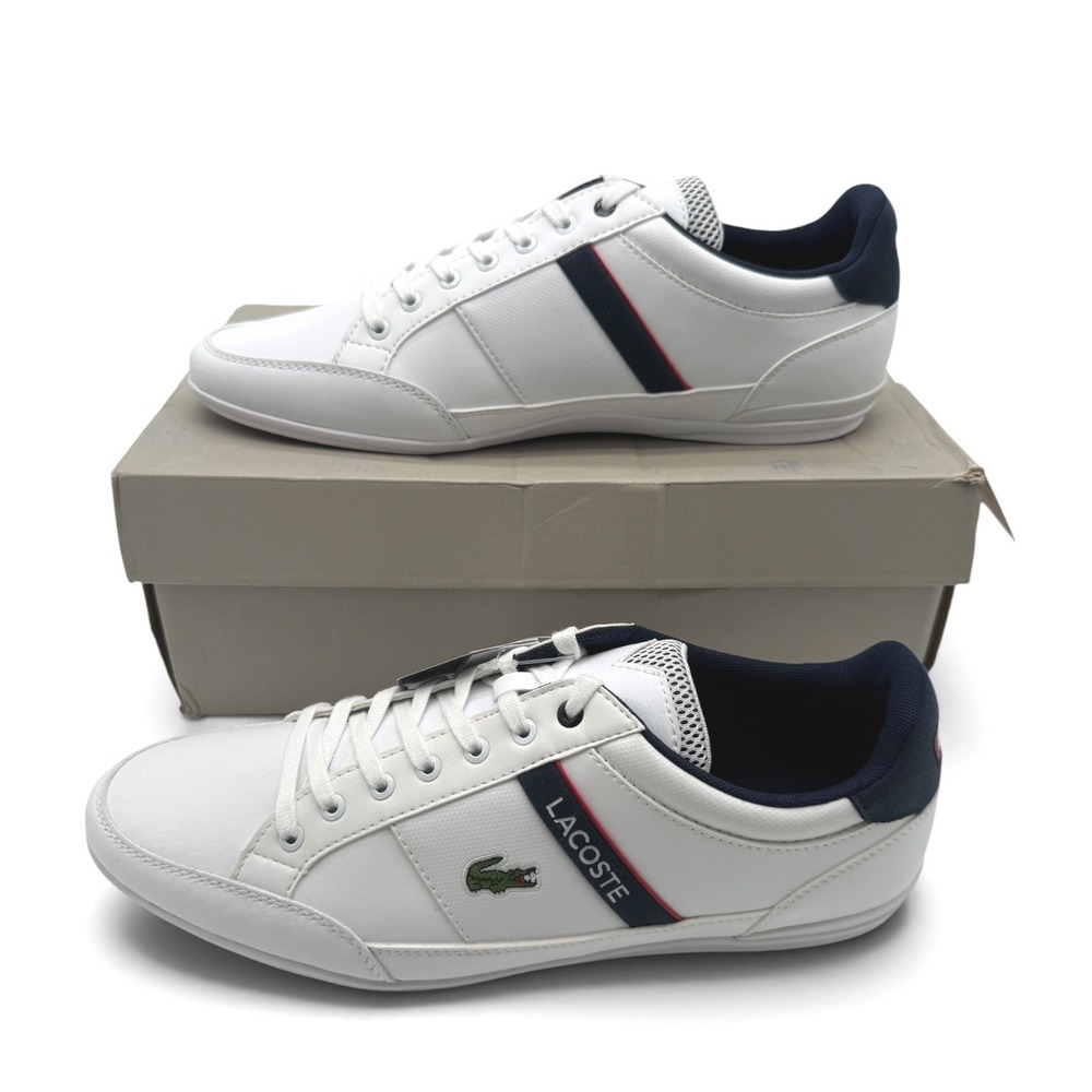 Lacoste Mens Chaymon 0120 2 CMA White Navy Red Sneakers 740CMA0067407 Size 11.5